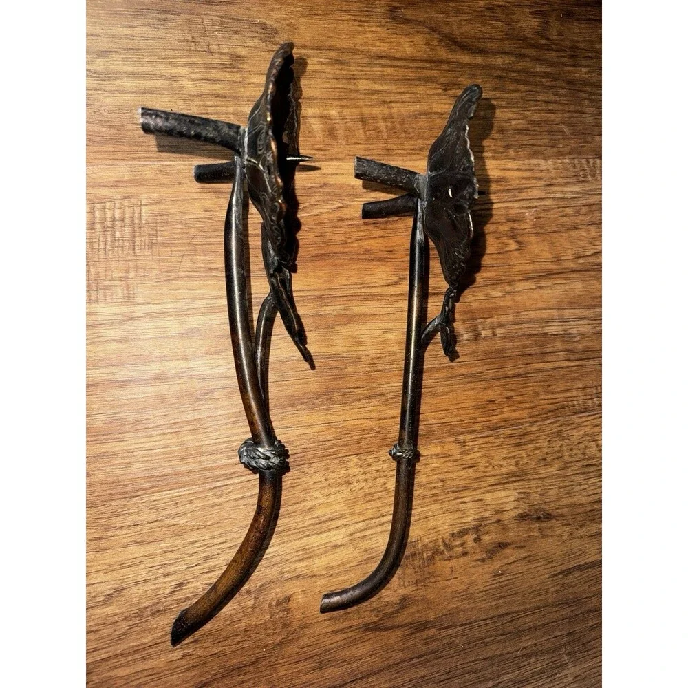 Bronze Meiji period lotus/lilypad Candle Holder, Pair (2) stamped